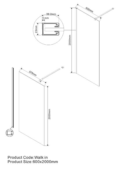 Душевая перегородка Vincea Walk-In VSW-1H600CLB, 600*2000, черный, стекло прозрачное