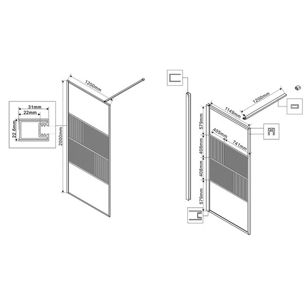 Душевая перегородка Vincea Walk-In VSW-1HC120CFBG, 1200*2000, браш. золото, стекло прозрачное/рифленое