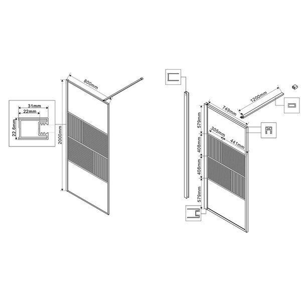 Душевая перегородка Vincea Walk-In VSW-1HC800CFGM, 800*2000, вороненая сталь, стекло прозрачное/рифленое