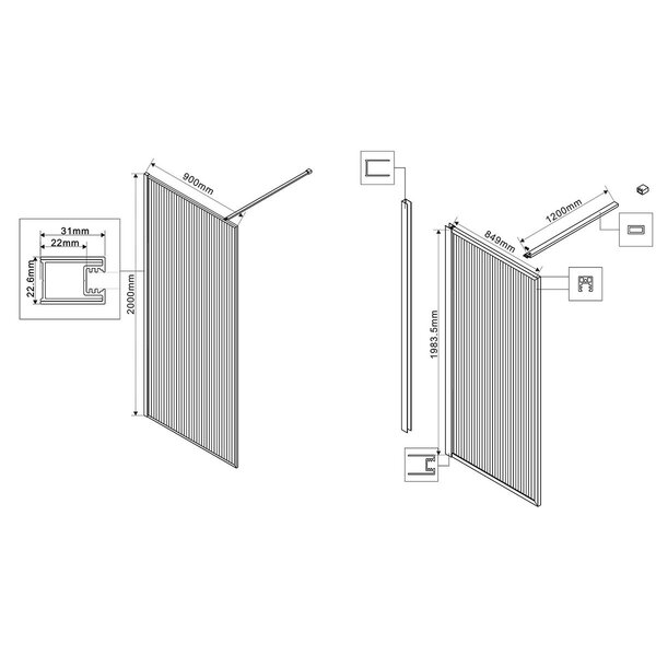 Душевая перегородка Vincea Walk-In VSW-1HP900FLGM, 900*2000, вороненая сталь, стекло рифленое