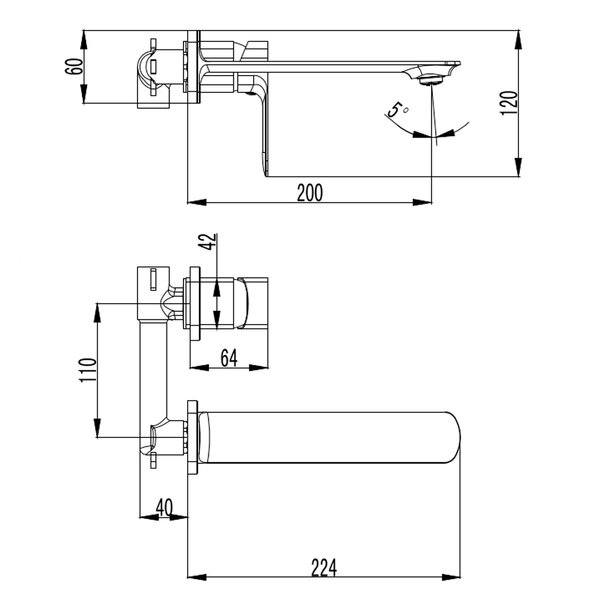 AQUAme AQM6315CR Monza Смеситель для раковины настенный на 2 отв., внутр монтаж в компл., Хром