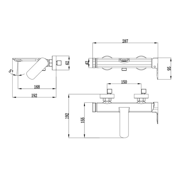 AQUAme AQM6312GM Monza Смеситель для ванны однорычажный, с душевым набором, 3 режима, графит