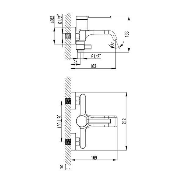 AQUAme AQM6412GM Asti Смеситель для ванны однорычажный, с душевым набором, 3 режима, графит