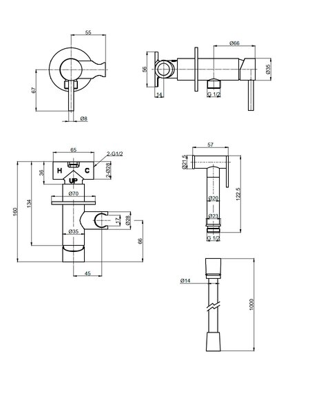 Комплект гигиенического душа AQUAme Siena AQM6217BC, медь