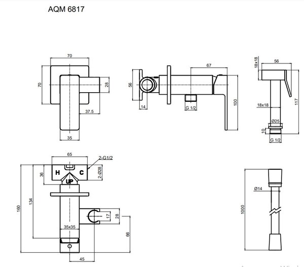 Комплект гигиенического душа AQUAme Savona AQM6817MB, черный матов