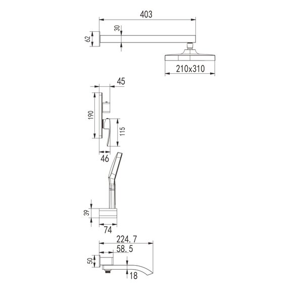 Душевая система встраиваемая Rose R1535F, белый/хром