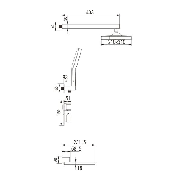 Душевая система Rose R1595T, пепельный