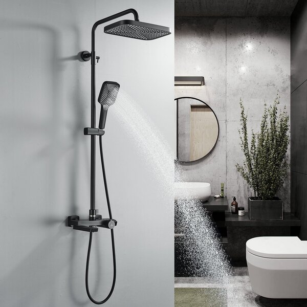 Душевая система с термостатом Rose R1896H, черный