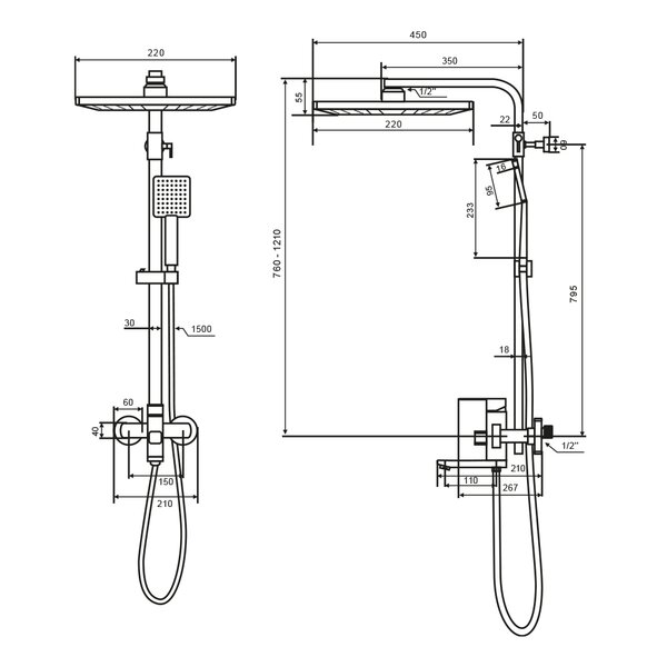 Душевая система WesnaArt KUBUS KUB13-314Black, черный