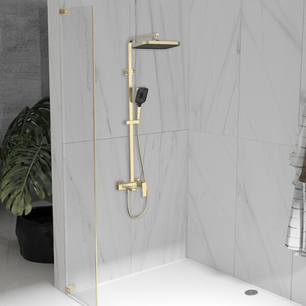 Душевая стойка Vincea Cube VSFS-4C12BG с изливом, брашированное золото