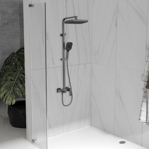Душевая стойка Vincea Cube VSFS-4C12GM с изливом, вороненая сталь