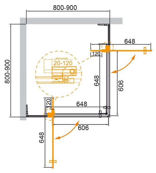 Душевой уголок CEZARES SLIDER-A-2-80/90-BR-BORO профиль золото матовое, стекло тонированное 80-90x80-90 см