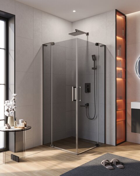Душевой уголок CEZARES SLIDER-A-2-90/100-GRIGIO-GM профиль вороненая сталь, стекло тонированное 90-100x90-100 см