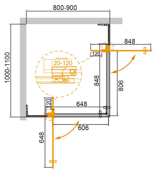 Душевой уголок CEZARES SLIDER-AH-2-80/90-100/110-BR-GM профиль вороненая сталь, стекло тонированное 80-90x100-110 см