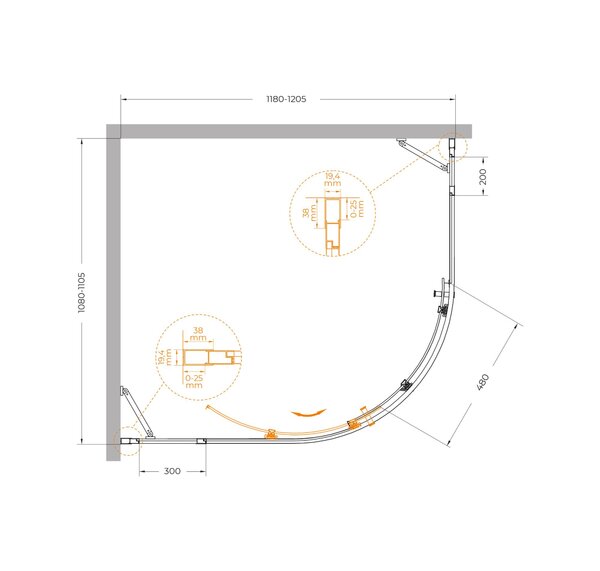 Душевой уголок CEZARES MOLVENO-RH-11-120/110-C-GM-IV профиль вороненая сталь, стекло прозрачное 120x110 см