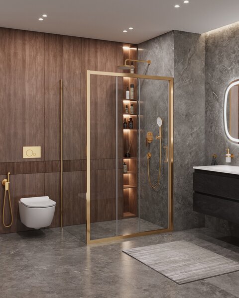 Душевой уголок CEZARES MOLVENO-AHF-31-120/90-C-BORO-IV профиль золото матовое, стекло прозрачное 120x90 см