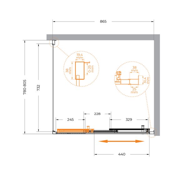 Душевой уголок CEZARES MOLVENO-AHF-31-90/80-C-CR-IV профиль хром, стекло прозрачное 90x80 см