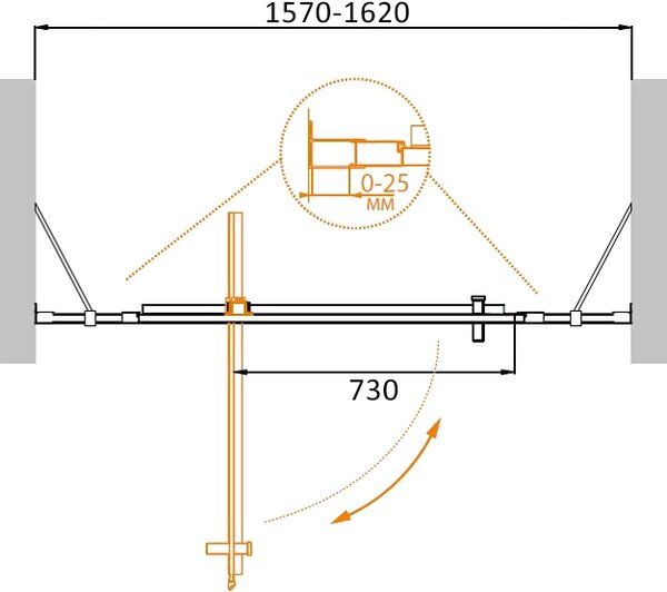 Душевая дверь CEZARES MOLVENO-BA-12-100+60-C-Cr-IV стекло прозрачное, регулировка 157-162 см
