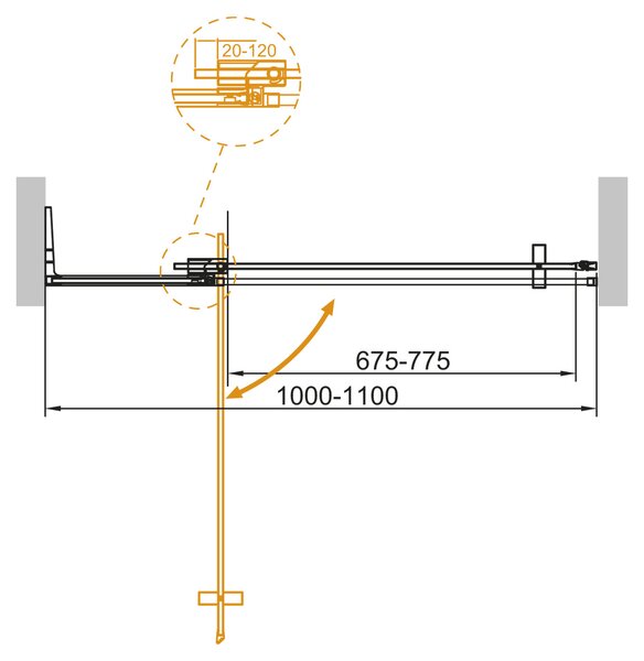 Душевая дверь CEZARES SLIDER-B-1-100/110-BR-BORO стекло тонированное, регулировка 100-110 см