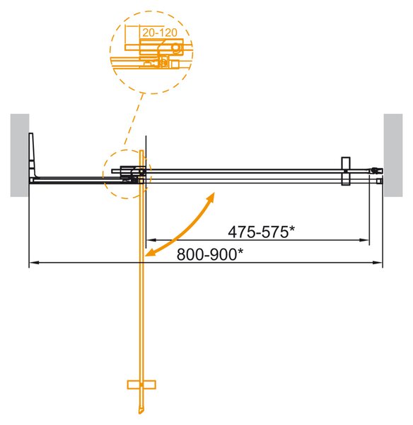 Душевая дверь CEZARES SLIDER-B-1-80/90-C-GM стекло прозрачное, регулировка 80-90 см