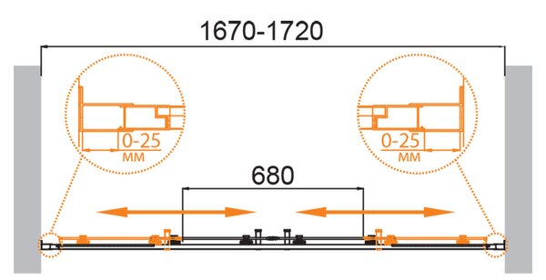 Душевая дверь CEZARES MOLVENO-BF-2-170-C-GM-IV стекло прозрачное, регулировка 167-172 см