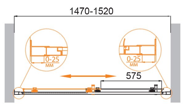 Душевая дверь CEZARES MOLVENO-BF-1-150-C-GM-IV стекло прозрачное, регулировка 147-152 см
