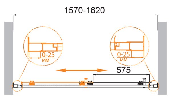 Душевая дверь CEZARES MOLVENO-BF-1-160-C-BORO-IV стекло прозрачное, регулировка 157-162 см