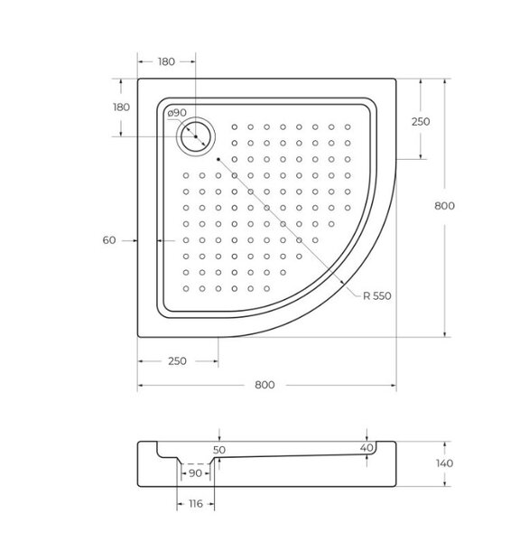 Душевой поддон Cezares Tray-A-R-550 80х80 в комплекте с сифоном