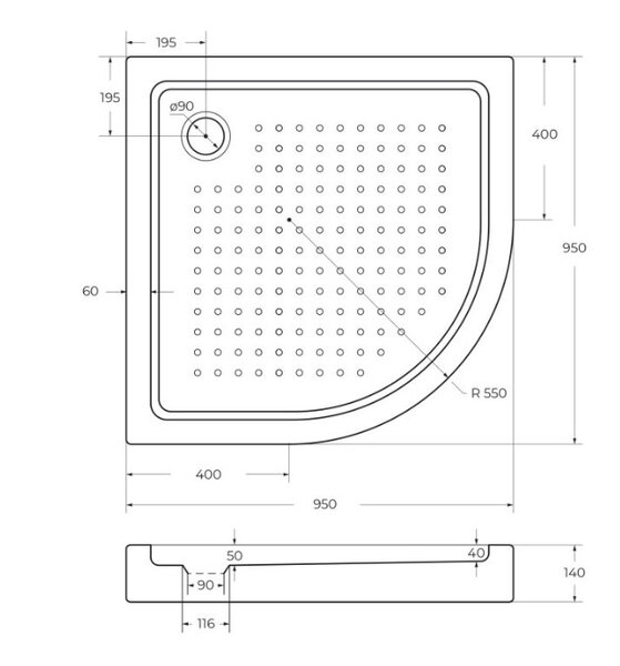 Душевой поддон Cezares Tray-A-R 95х95 в комплекте с сифоном
