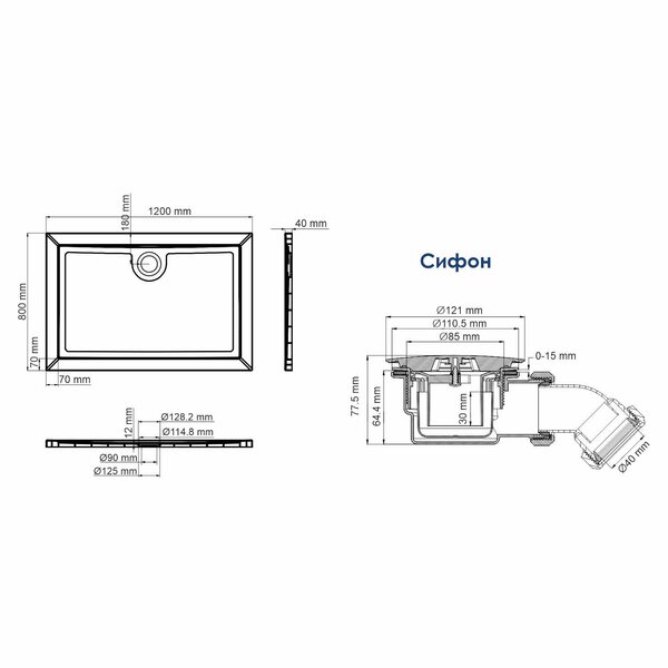 Душевой поддон WasserKRAFT 27T06 120 x 80  см