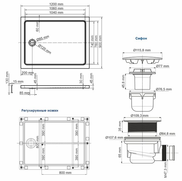 Душевой поддон WasserKRAFT 29T07U 120 x 90  см