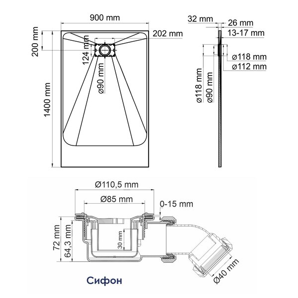 Душевой поддон WasserKRAFT 41T36 140 x 90  см