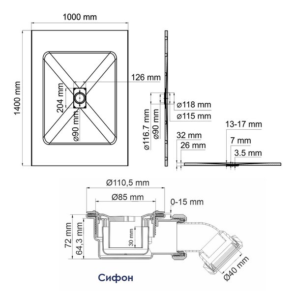 Душевой поддон WasserKRAFT 41T37 140 x 100  см