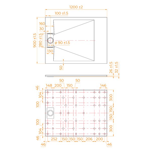 Душевой поддон прямоугольный RGW TUS-B Черный, 120 x 90