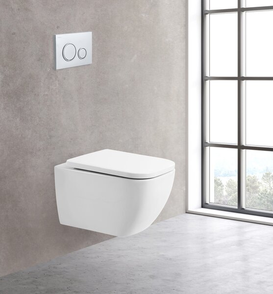 BelBagno ALPINA Унитаз подвесной безободковый с сиденьем дюропласт soft close, BB10100CHR/SC