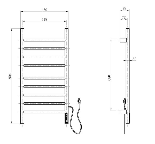 Полотенцесушитель электрический WONZON & WOGHAND BONN, Брашированный никель (WW-AL409-BR)