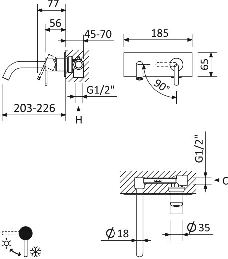 Смеситель для раковины встраиваемый CEZARES LEAF-BLI1-L-01-W0, цвет Хром