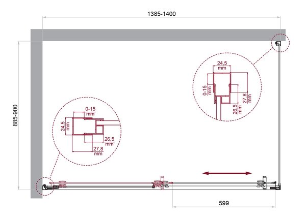 Душевой уголок BelBagno LUCE-AH-1-140/90-C-Cr