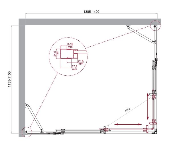Душевой уголок BelBagno LUCE-AH-22-140/115-C-Cr