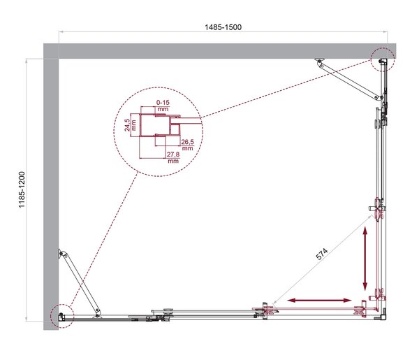Душевой уголок BelBagno LUCE-AH-22-150/120-C-Cr