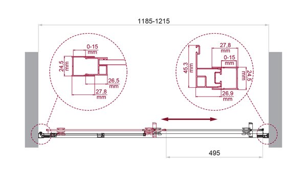 Душевая дверь BelBagno LUCE-BF-1-120-C-NERO, стекло прозрачное, регулировка 118,5-121,5 см
