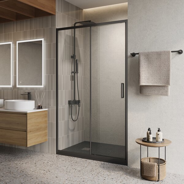 Душевая дверь BelBagno LUCE-BF-1-120-C-NERO, стекло прозрачное, регулировка 118,5-121,5 см