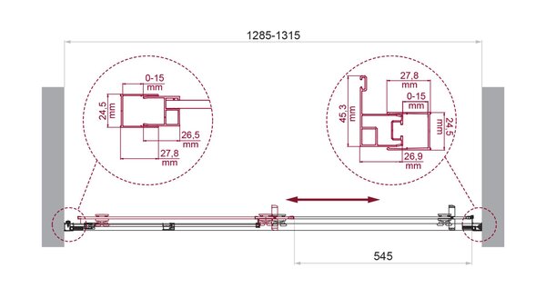 Душевая дверь BelBagno LUCE-BF-1-130-C-Cr, стекло прозрачное, регулировка 128,5-131,5 см