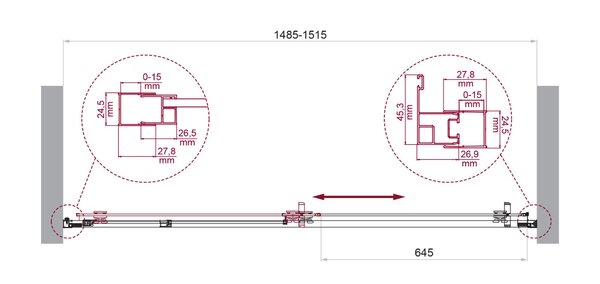 Душевая дверь BelBagno LUCE-BF-1-150-C-Cr, стекло прозрачное, регулировка 148,5-151,5 см