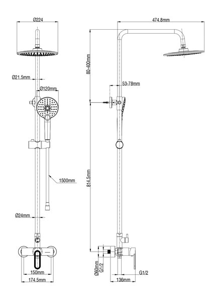 Душевая система WONZON & WOGHAND, Черный матовый (WW-B2166-A-MB)