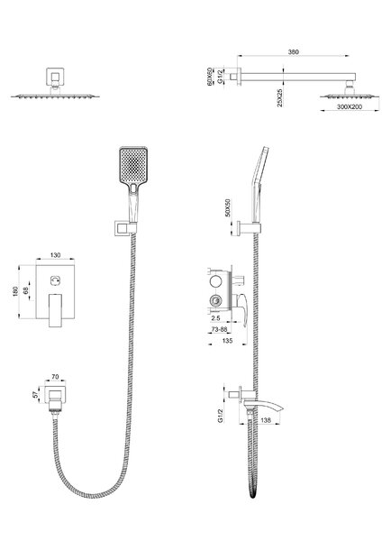 Душевая система встраиваемая WONZON & WOGHAND FIT, Брашированное золото (WW-88939009A- BG)
