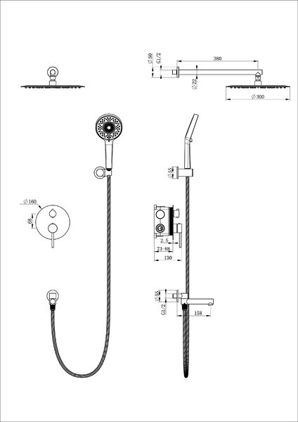 Душевая система встраиваемая WONZON & WOGHAND STICK, Хром (WW-88939017-CR)