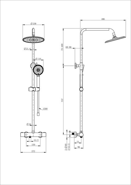 Душевая система с термостатом WONZON & WOGHAND INN 4, Белый матовый (WW-B3047-A-MW)