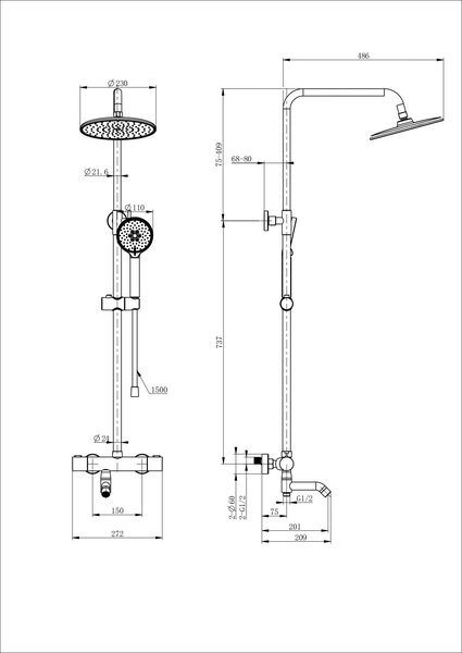 Душевая система с термостатом WONZON & WOGHAND INN 4, Белый матовый (WW-B3047-A1-MW)