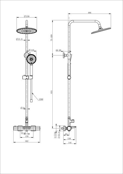 Душевая система с термостатом WONZON & WOGHAND Plate, Белый матовый (WW-C3017-A-MW)